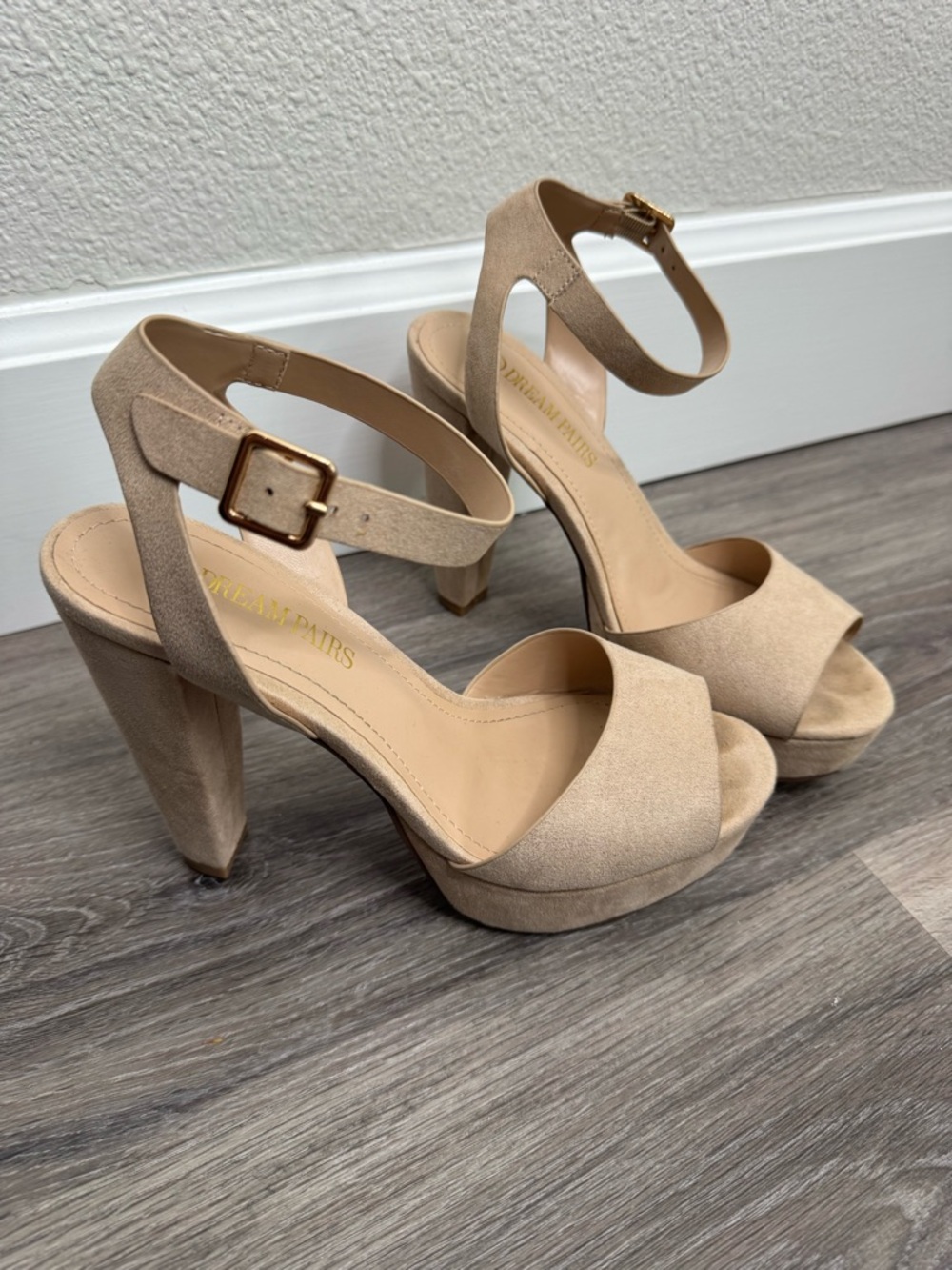 Platform Ankle-Strap Heels in Nude